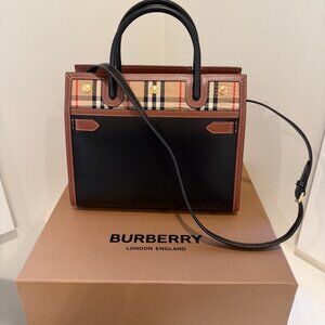 Burberry Two Tone Leather and Vintage Check Tote